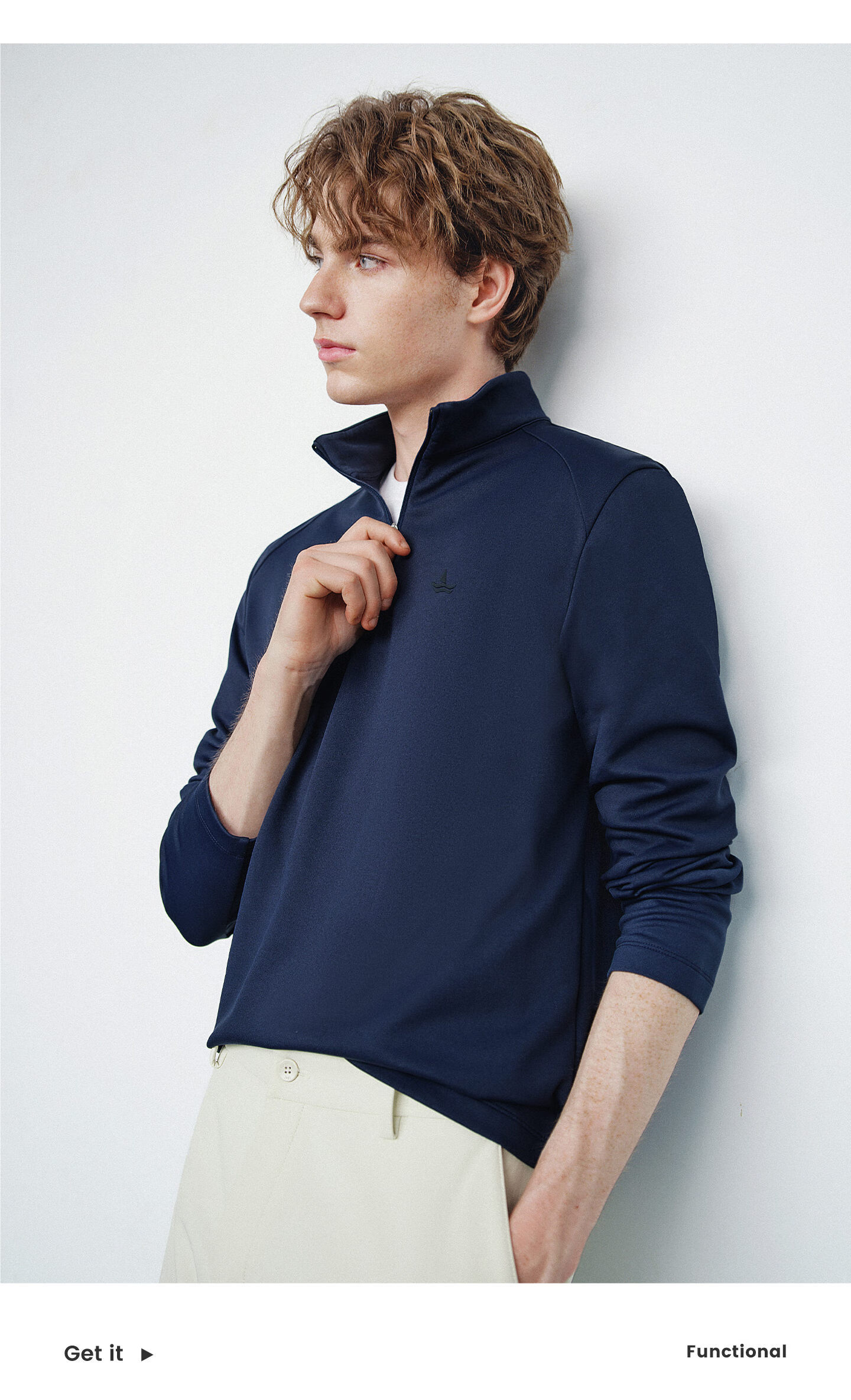 Navigare Celebrity-Inspired Small Sailboat Men's Half-Zip Brushed Casual Sweatshirt Inner Layer Top 1135845304 9