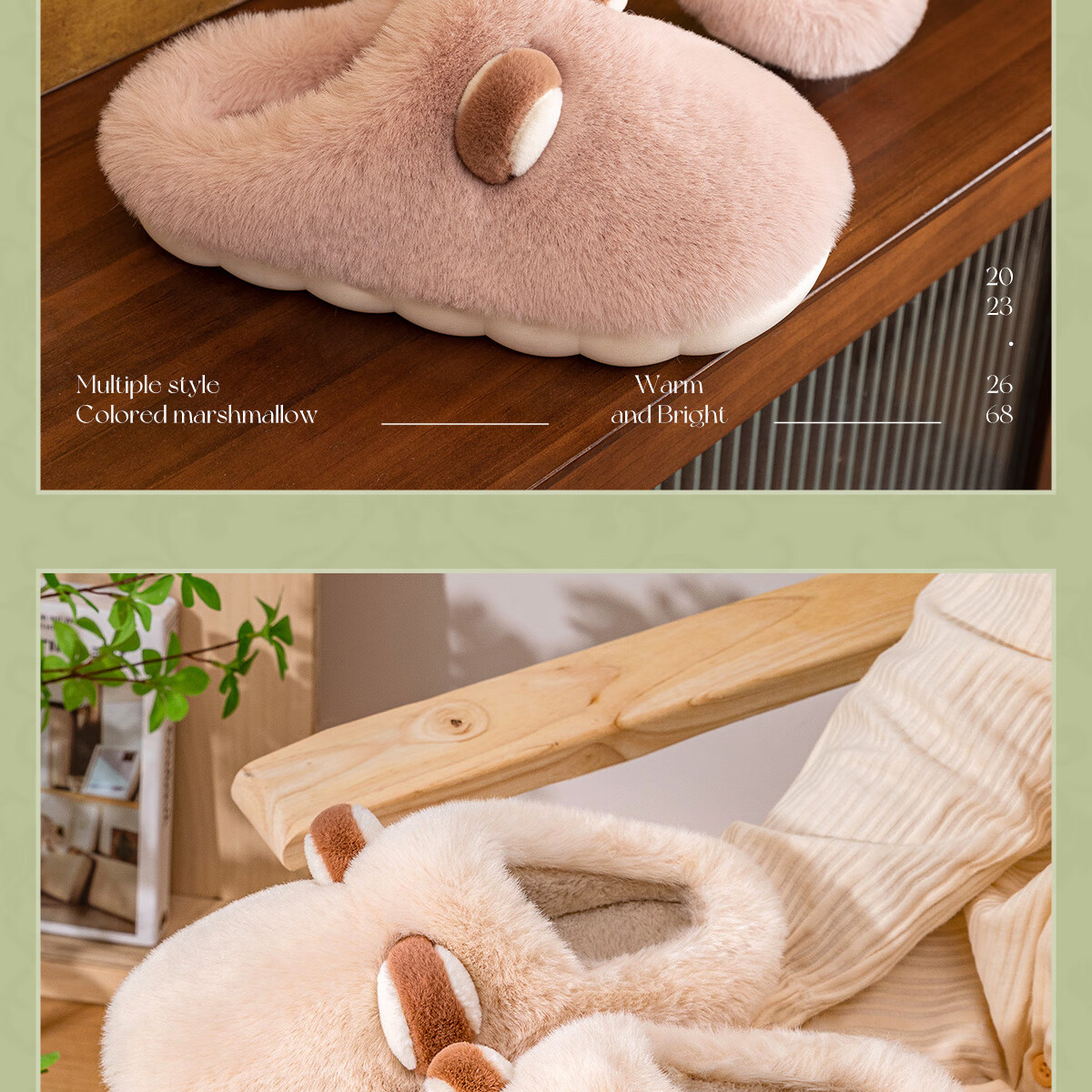 TZLDN Women's Warm Cotton Slippers Fleece Thickened Plush Home Indoor Half-Wrap Cotton Shoes for Couples 7