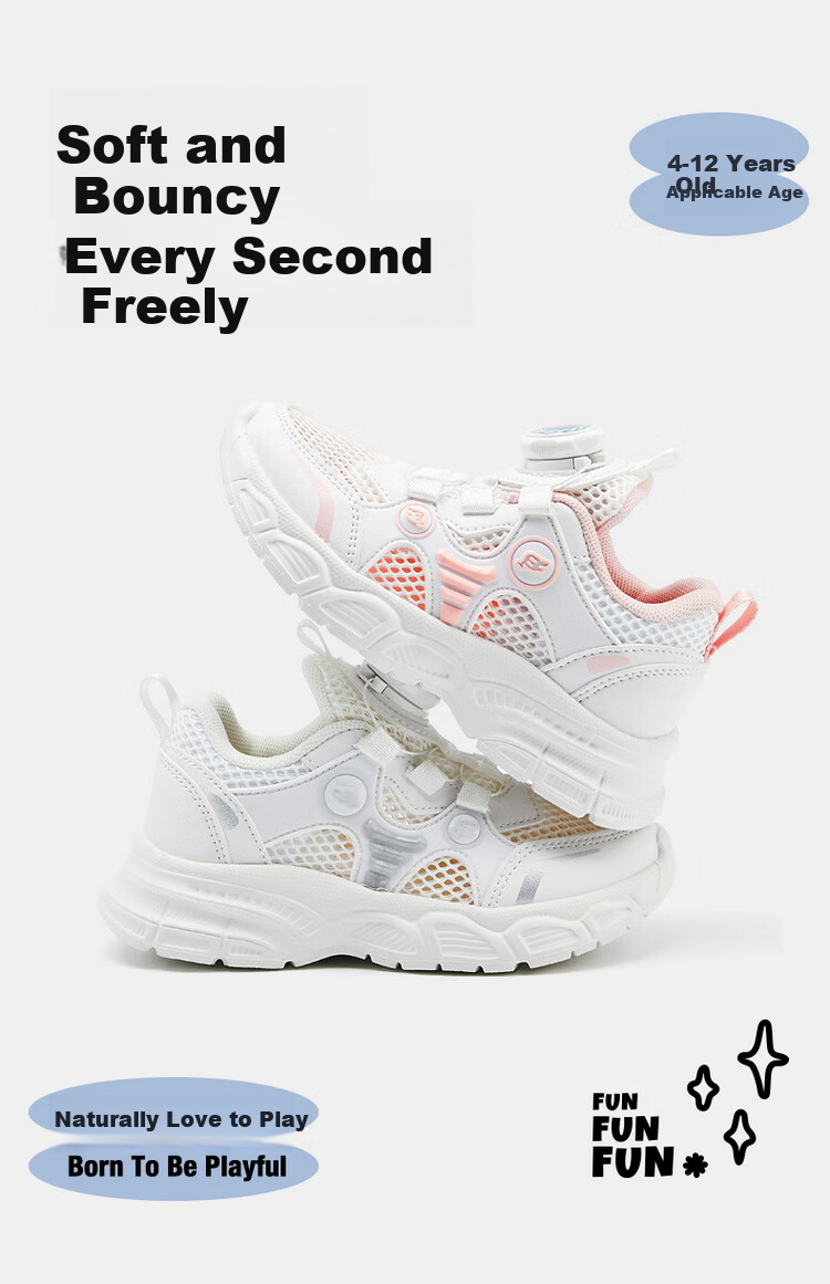 B.Duck Children's Sneakers for Boys And Girls, Sports Shoes for Students, White Casual Shoes for Kids, Versatile Running Shoes for School, 6963 White And Pink, Size 30 5