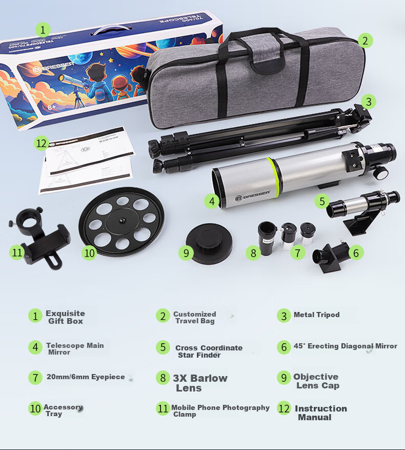 Bresser Astronomical Telescope, Professional-Grade High Magnification, High Definition, for Children, Boys And Girls, Beginner Stargazing, Scenic Viewing, New Year Gift 14