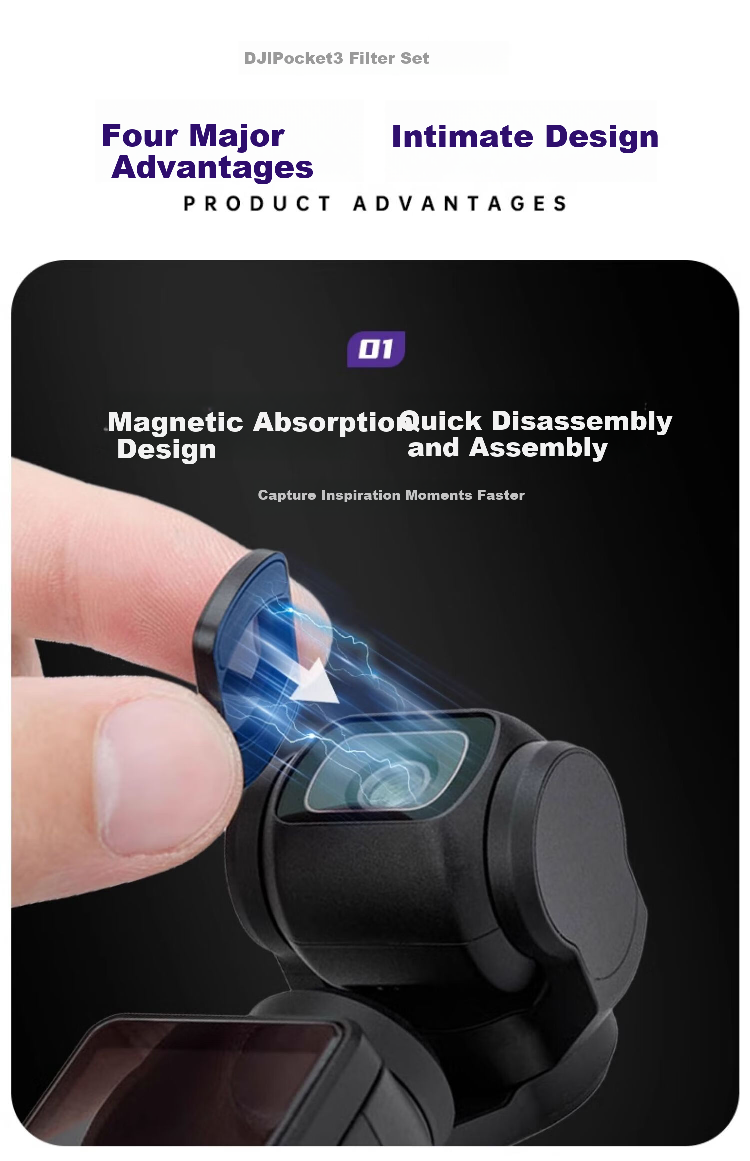 JJC [No Impact on Power On/Off] Suitable for DJI Pocket 4 Filters, Pocket 3 1/4 Quarter Black Soft Light Filter, Action Camera Lens Accessory 5