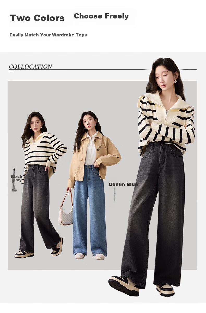 LangSha [New Retro Moisture-Wicking] High-Waisted Wide-Leg Jeans for Women, Spring And Autumn Loose-Fitting Straight-Leg Floor-Length Pants for Wome 3