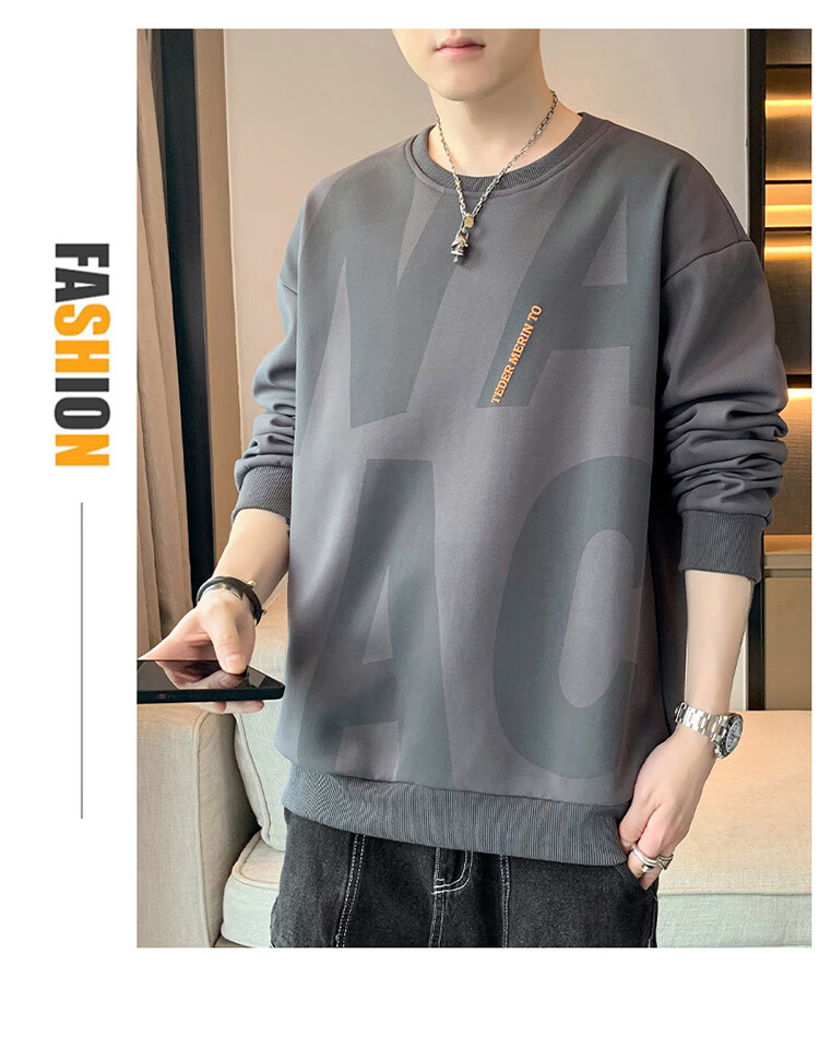 JEEP SPIRIT Sweatshirt for Men, Autumn 2025 New Style, Loose-Fitting Base Layer, Long-Sleeve Sweatshirt for Men 6586, Black, XL 14