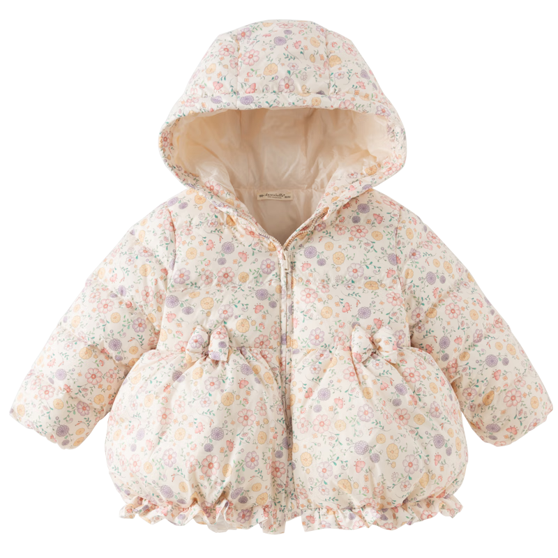 DAVE & BELLA Kids Antibacterial Down Jacket Girls Waterproof Coat Baby Winter Floral Top