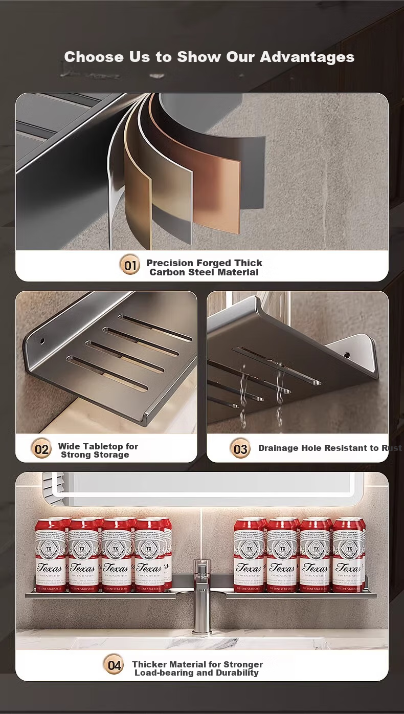 MUYA Mirror Bathroom Storage Rack, Toilet Washbasin Vanity Wall-Mounted Shelf, No Drilling Required, Bathroom Organizer 4