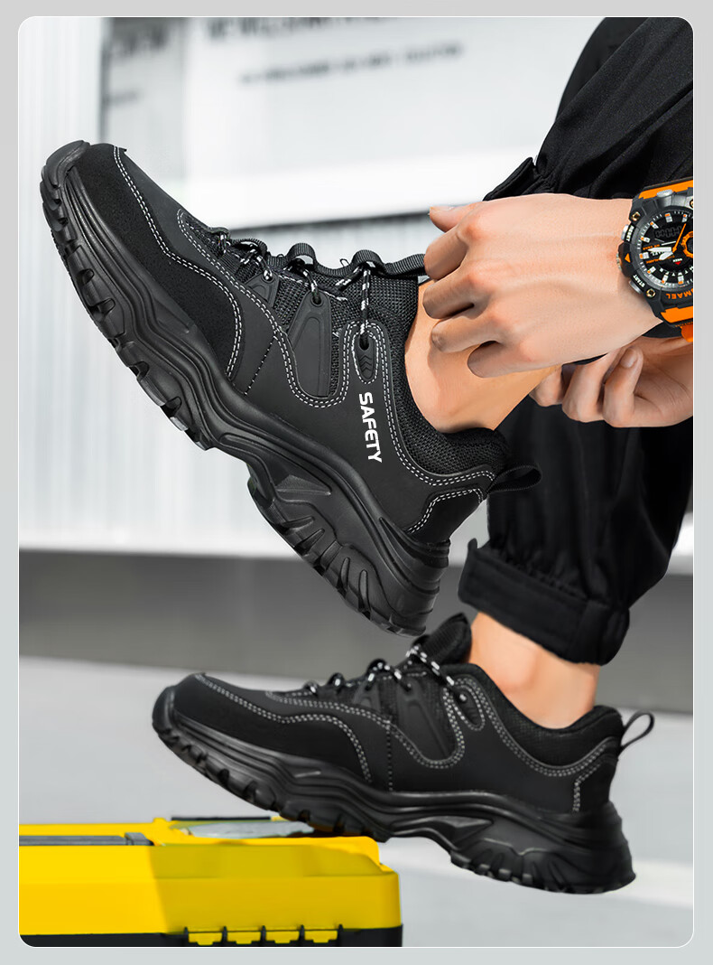 GUYISA Safety Shoes for Men, Summer Breathable Anti-Smashing Anti-Puncture Steel Toe Cap Ultra-Light Soft Sole Construction Site Work Boots 3102 Size 46 13
