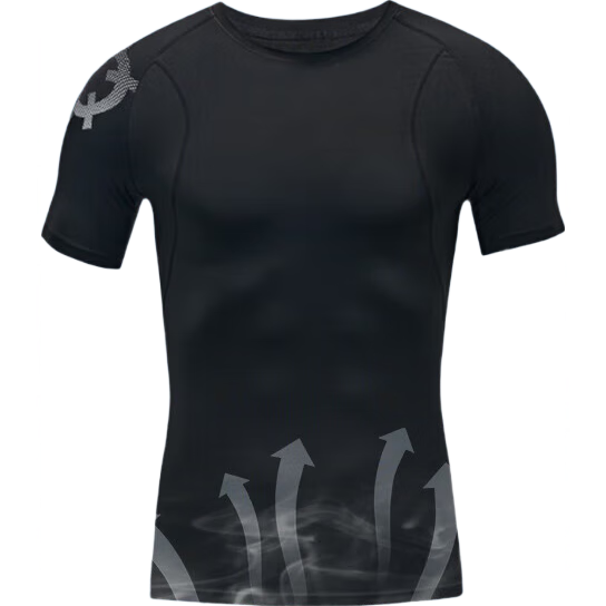 RIGORER Men's Fitness Short-Sleeve Quick-Dry Sports Top, Basketball Training Sweat-Wicking Compression Shirt, Pure Black, 3XL