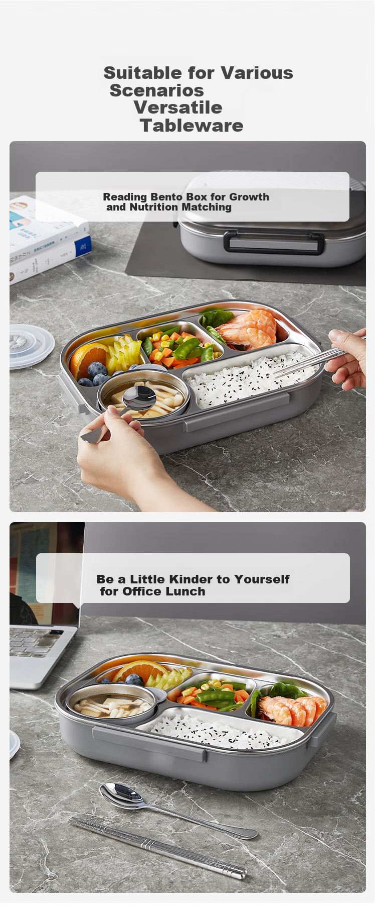 JD Original Lunch Box, 316L Stainless Steel Meal Container, Microwave-Safe Lunch Box for Office Workers And Elementary School Students, 2L Capacity, Includes Chopsticks, Spoon, And Insulated Bag 6