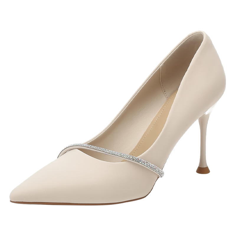 DAPHNE Ultra High Heels for Women, Pointed Toe, Shallow Mouth, Stiletto, Fashionable Elegant Heightening Shoes for Women, Party Shoes, Beige, Size 35