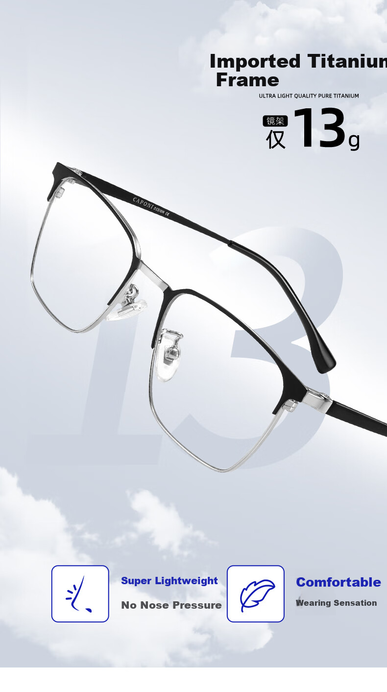CAPONI Japanese Imported Photochromic Reading Glasses for Men, Smart Zoom, Ultra-Light Semi-Rimless, High-Definition, Anti-Blue Light, Pure Titanium, Bifocal 8