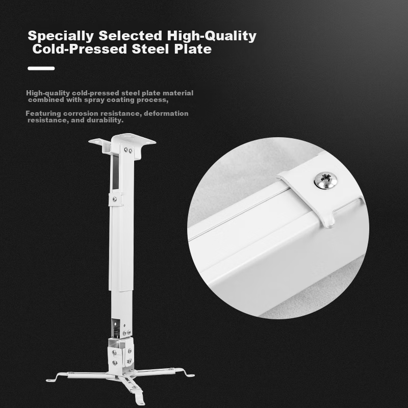 JINGMI Projector Mount, JM65 Thickened Metal Multifunctional Extendable Ceiling-Mounted Bracket for Home And Office Use, White Adjustable Length 43-65CM