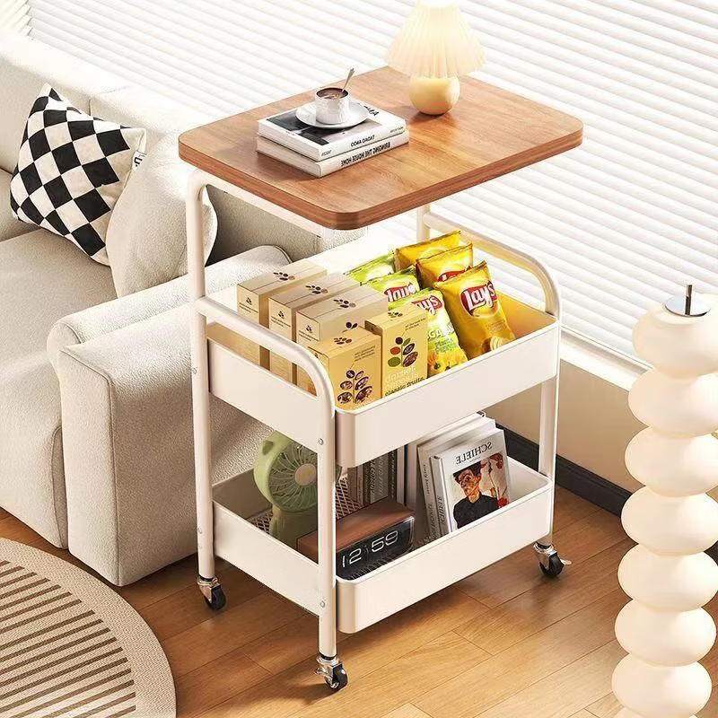 Jingcai Floor Storage Rack Cart, Movable Storage Shelf, Side Table, Small Table JCJ13 White