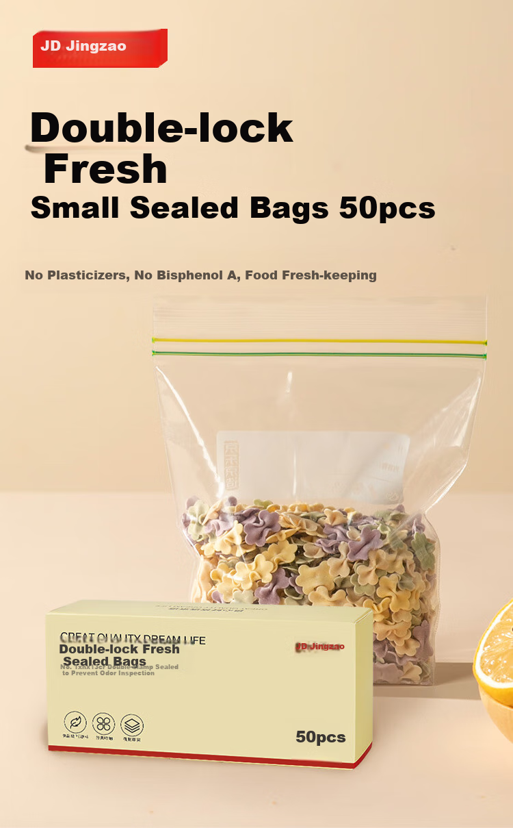 JD Original Food-Grade Sealed Bags, Small Double Zipper Self-Sealing Bags for Camping And Barbecue, 13*13cm [50 Pieces] 3