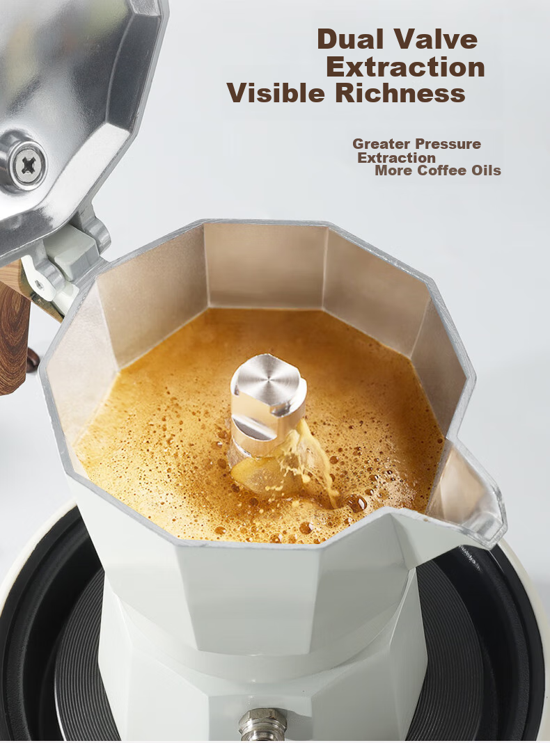 Mongdio Moka Pot with Dual Valves, High-Pressure Pour-Over Coffee Maker, Home Italian Espresso Machine, Black, 90ml for Two Servings 3
