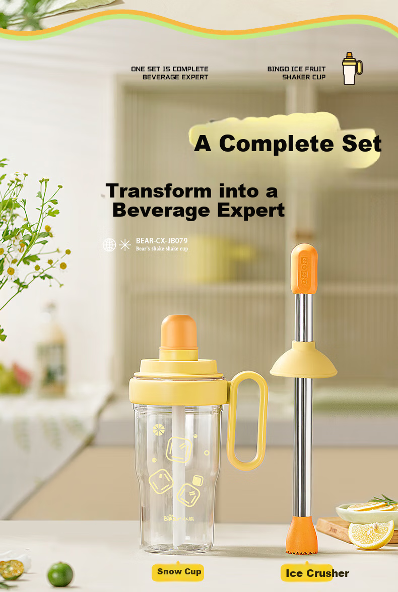 Bear Shaker Cup Handcrafted Lemon Tea Home Cocktail Mixer Set Multifunctional Plastic Milk Tea Cup Ice Tumbler 700ml 2