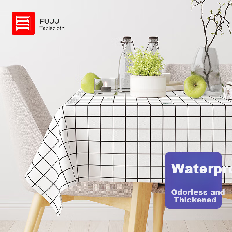 FOOJO Thick, Odorless, Waterproof Tablecloth, Oil-Proof, Heat-Resistant, Anti-Scalding, Suitable for Four-Person Dining Table, 140*180cm, Checkered Patter 1
