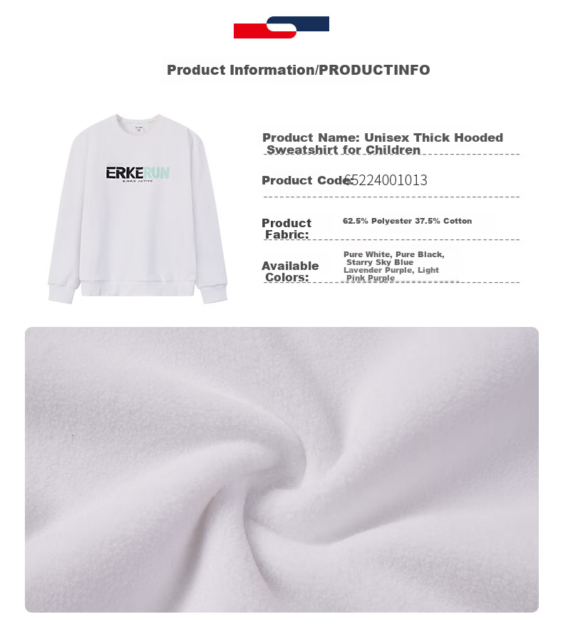 ERKE Children's Clothing, Boys And Girls Big And Small Kids Sweatshirt, Winter Thickened Warm Top, Lavender Purple, Size 160 39