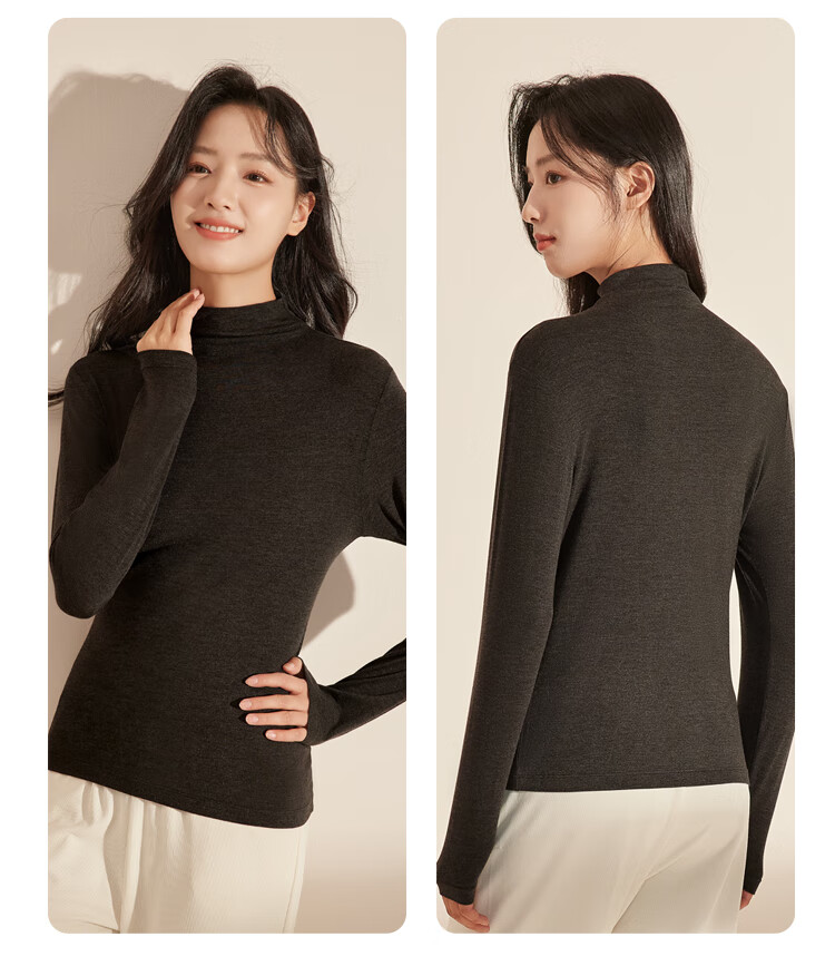 Hodo Home Women's Elegant Base Shirt Autumn Winter Lightweight High Elastic Nude Feel Multi-Color Small Turtleneck Truffle Black S 160/85 3