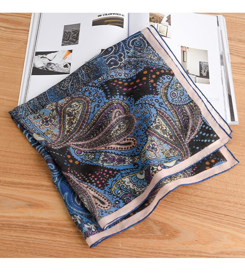 Hangsifu Hangzhou Silk Mulberry Silk Scarf, Men's Square Scarf, Neck Wrap, Birthday Gift for Dad Or Husband, Light Blue 19