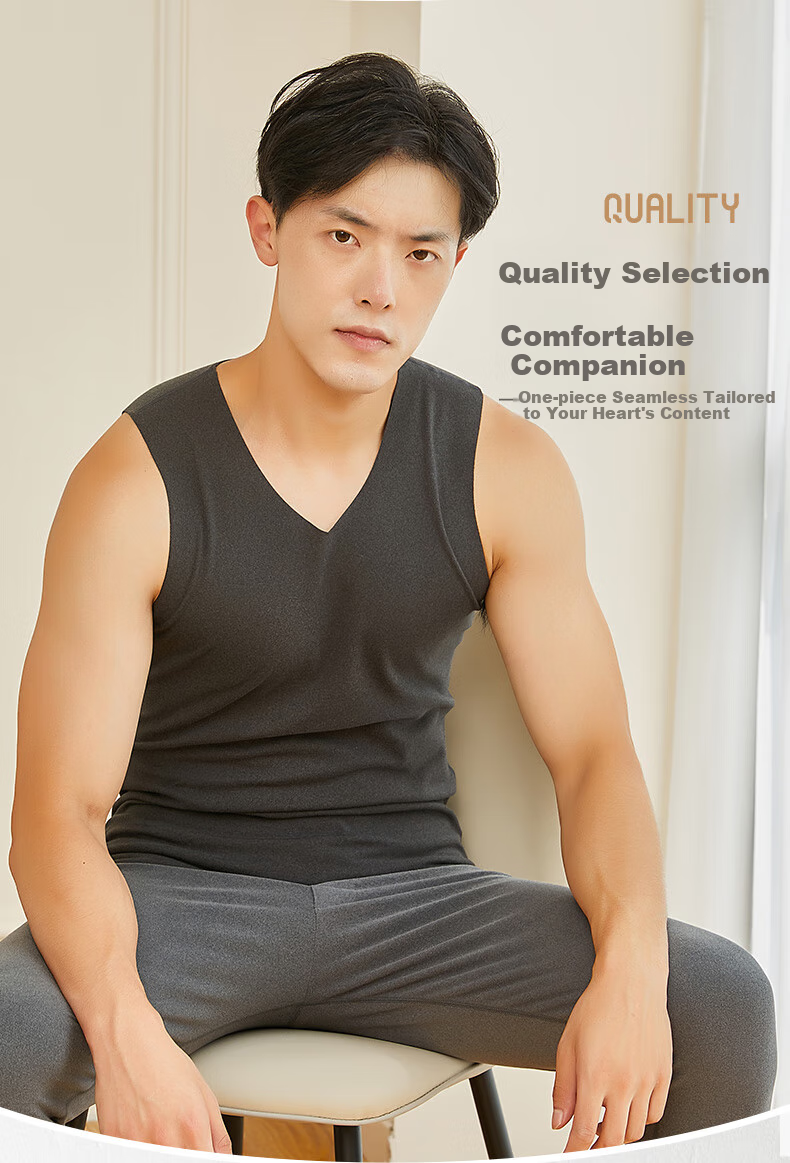 LangSha Seamless Thermal Vest Men Autumn Winter Invisible V-Neck Slim Fit Sleeveless Undershirt 6
