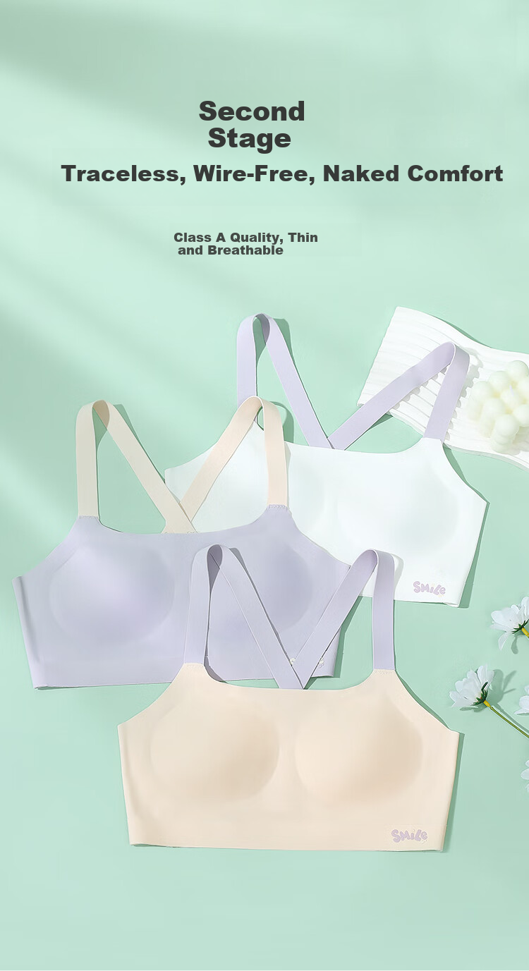 Hodohome Girls' Underwear, Puberty Stage Two Seamless Beautiful Back Bra, Sports Shock-Absorbing Vest, 008 Purple B75 1