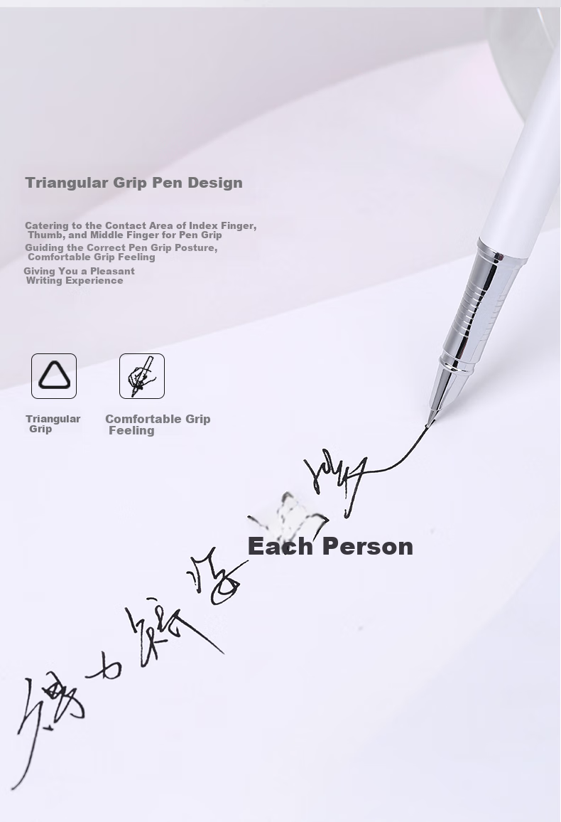 Deli EF Dark Tip Fine-Tuned Posture-Correcting Fountain Pen, Ergonomic Pen, Signature Pen, Metal Student Calligraphy Ink Pen, Black, Birthday Gift, EF Tip (Approximately 0.38mm) 5