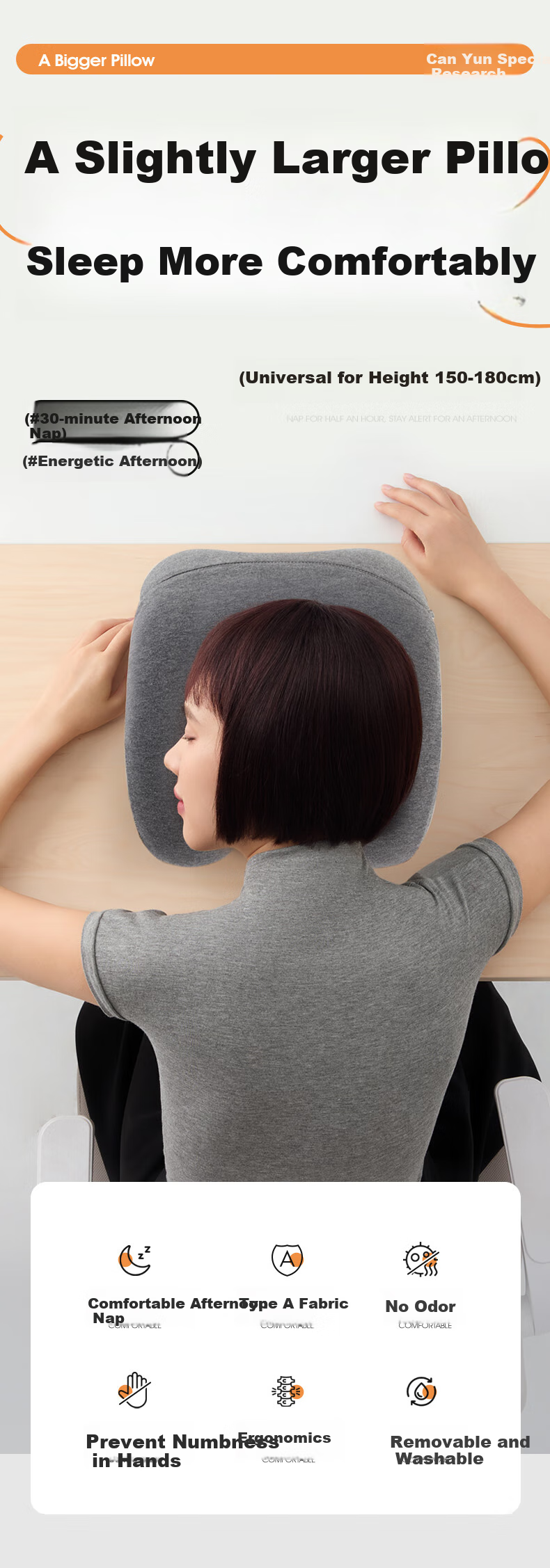 CORY Nap Pillow for Adults And High School Students, Office Nap Pillow, Sleeping Pillow, Hugging Pillow, Nap Aid - Gray 1
