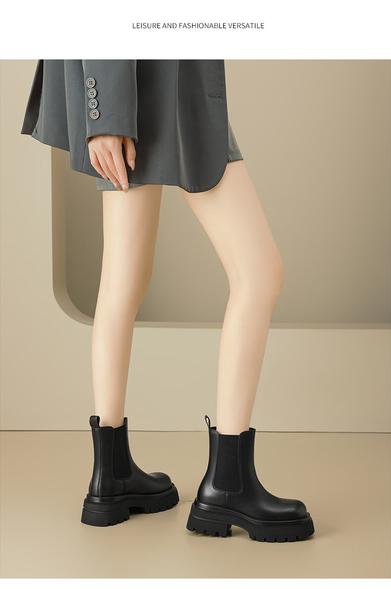 St&Sat Platform Martin Boots Women 2025 New Autumn Winter Genuine Leather Knight Short Boots British Black Chelsea Boots 6