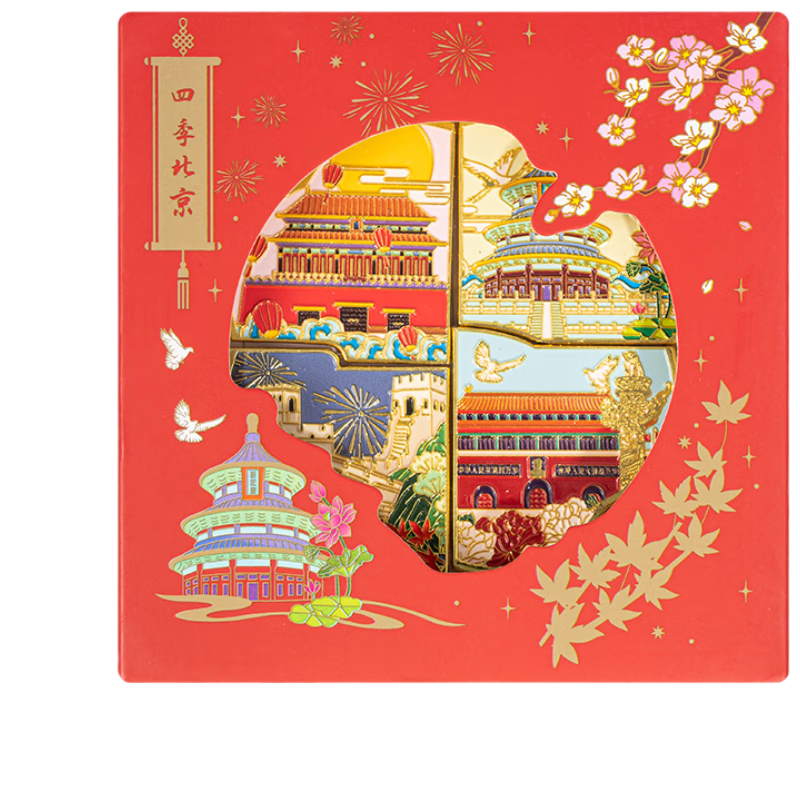 Tianse Four Seasons Forbidden City Cultural Creative Refrigerator Magnet Gift Box Museum Souvenir Beijing Landmark Tourist Attraction Chinese Style New Year Birthday TS-6335 Set of 4