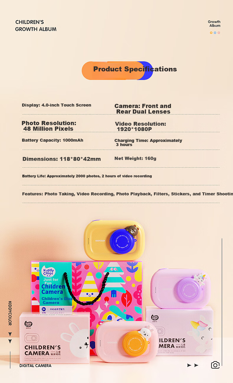KIDDYCOLOR Children's Cartoon Camera (Unicorn 64GB), Digital CCD Student Toy, Dual Cameras, Touchscreen, WIFI Transfer, for Girls 17