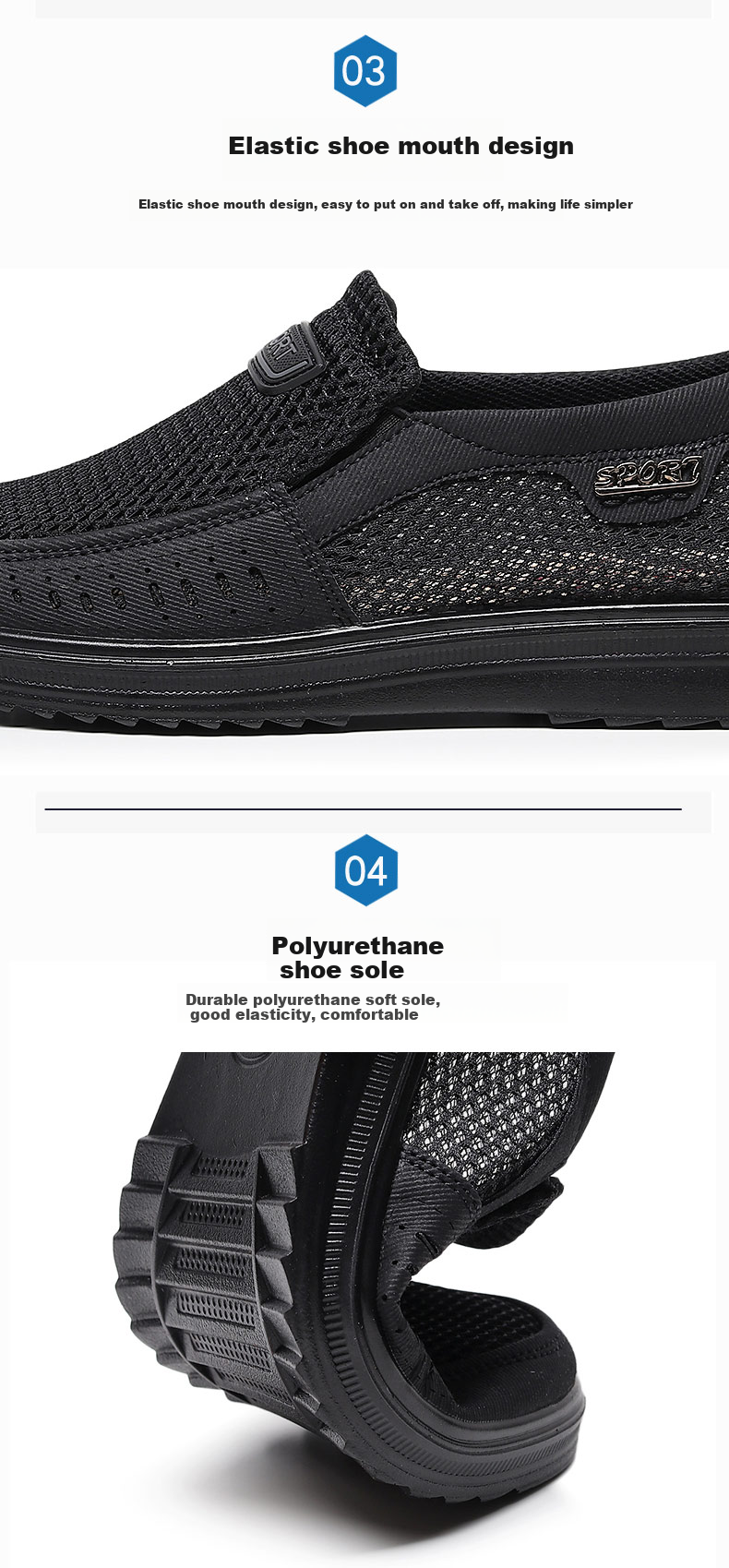 Ankang Summer Mesh Shoes Breathable Men's Slip-On Soft-Soled Old Beijing Cloth Shoes Dad Shoes AK11129 Black 38 3