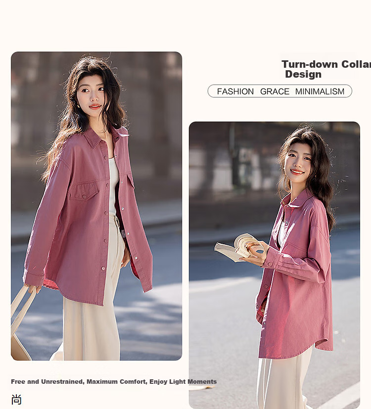 Dme [Pure Cotton Romantic Chronicles] Autumn Dopamine Three-Dimensional Collar Lapel Shirt, Relaxed Fit Blouse, Women's Top 5
