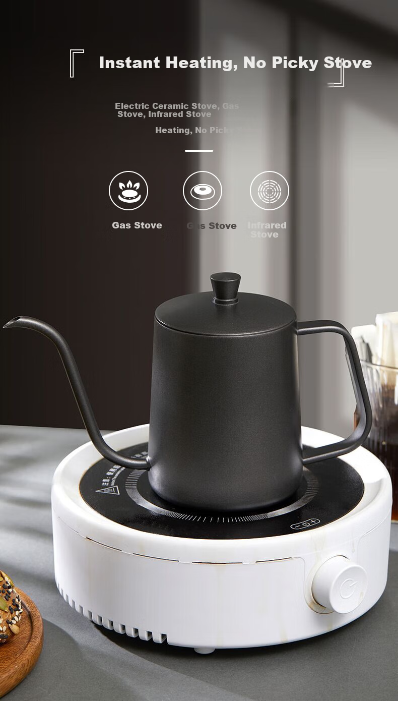 TEOTM Pour-Over Kettle with Fine Spout, Home Use Drip Coffee Maker, Narrow-Mouth Kettle, 304 Stainless Steel Pot, Black, 350ml 7