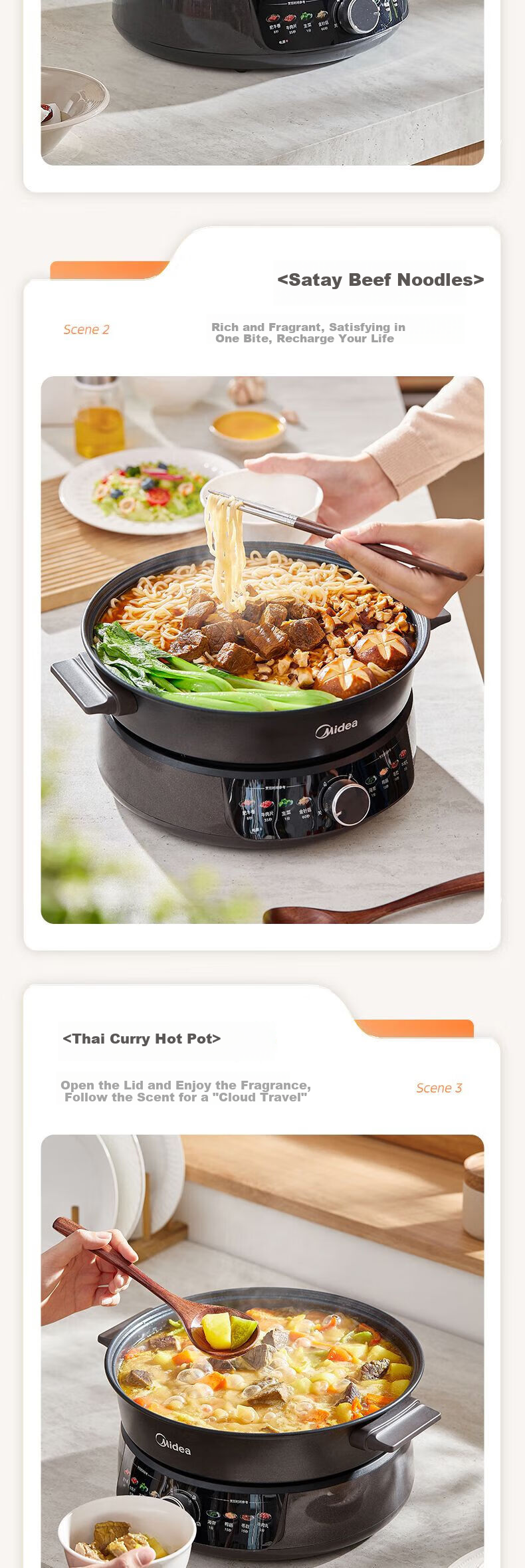 Midea Electric Hot Pot, 6L Capacity, Household Antibacterial Multi-Functional Cooker, Detachable Steamer, Deep 9CM, Suitable for Steaming, Boiling, Frying, Stir-Frying, Stewing, Braising, All-In Non-Stick Pan, Self-Operated 6