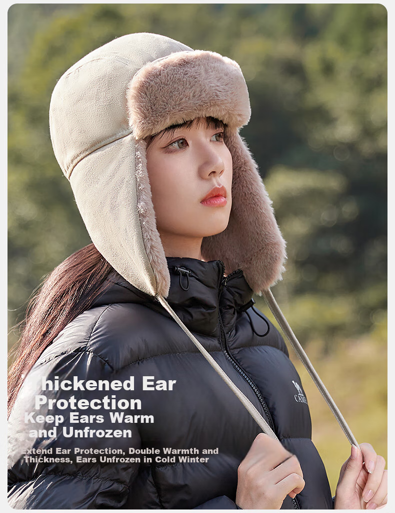 CAMEL Warm Lei Feng Hat for Autumn And Winter, Windproof with Ear Protection, Cotton Pilot Cap for Men And Women A1W3E3103 Black 7
