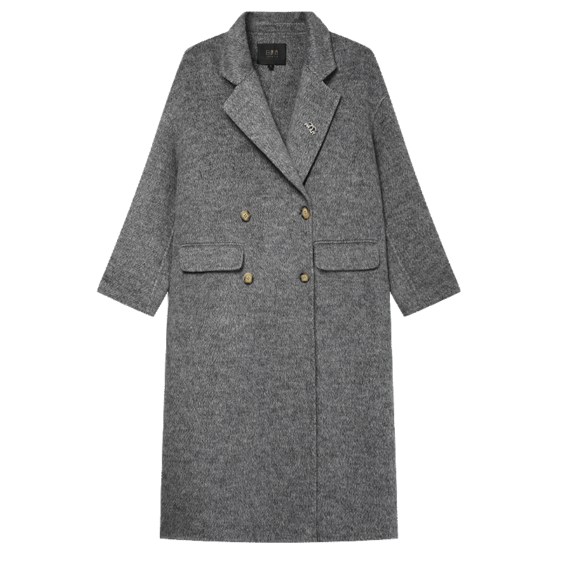 LOUISYAO Women's Winter Wool Blend Double-Sided Woolen Coat, Elegant Lapel, Thick Long Coat, Dark Gray, Size 1 XL