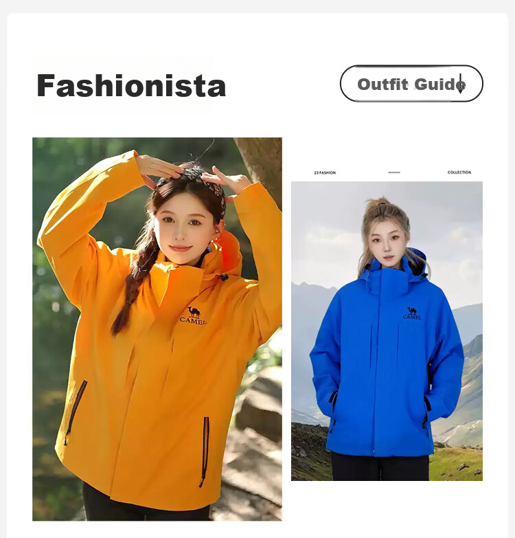 CAMEL Outdoor Jacket Three-In for Men And Women, 2025 Windproof And Rainproof Hiking Mountaineering Coat A35CA45253 XS 1