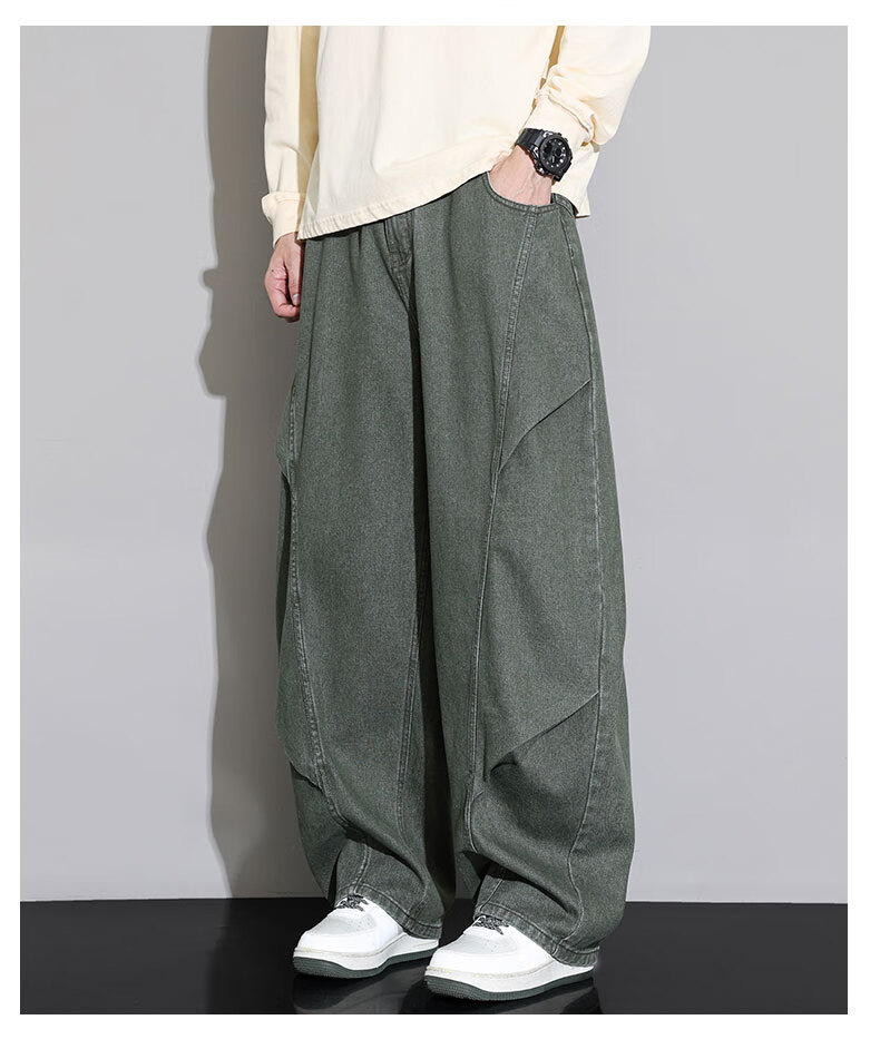 Top Youth Men's Jeans Autumn Winter Trendy Vintage Straight Leg Cargo Pants Plus Size Loose Casual Pants Blue L 9