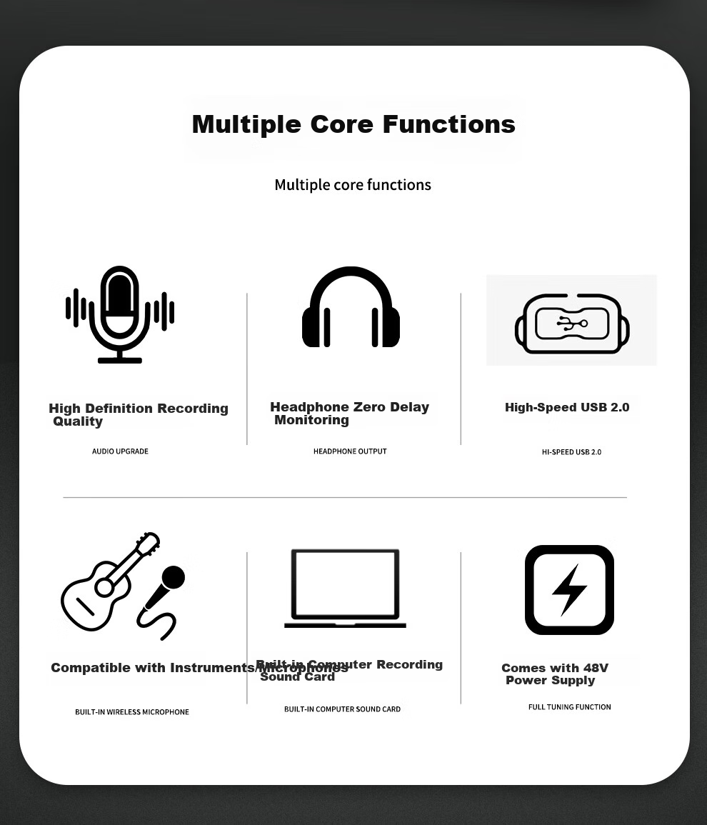 Depusheng Mobile Phone And Computer Live Streaming Sound Card USB High-Definition Recording Professional Post-Production Voiceover Audio Recording Music Composition Live Streaming with Audio Book Host Guitar Instrument 48V Power Supply Outdoor MD22 2