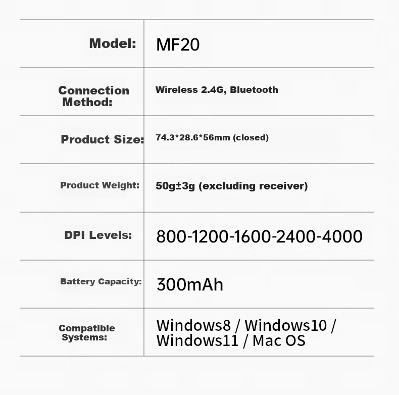 Delux MF20 Magic Wireless 2.4G Bluetooth Dual-Mode Foldable Mouse Ultra-Light Portable Mini Mouse Compatible with Huawei Phones, Tablets, iPad, and Computers 14