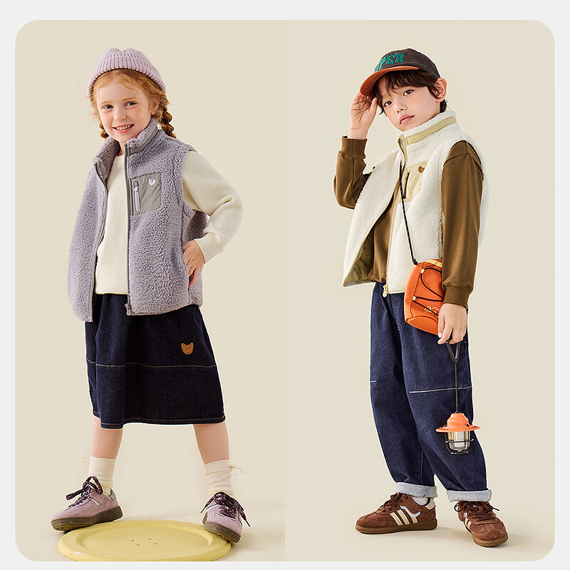 Minibala Kids and Adults Anti-Static Plush Vest Fleece Warm Outdoor Windbreaker 2025 Autumn New