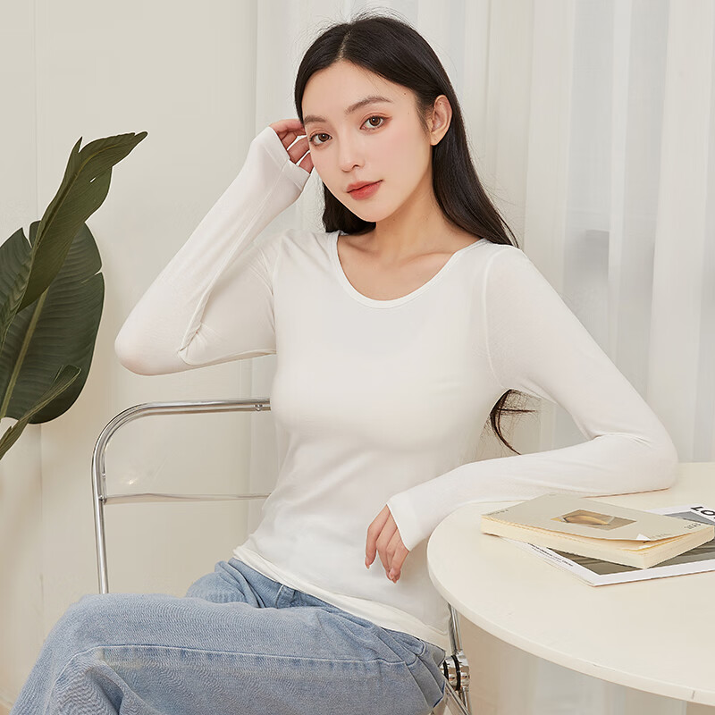 Langsha Women's Cotton Thin Slim Fit Versatile Stylish Long Sleeve Seamless Cotton Sweater Autumn Winter New Base Shirt 3