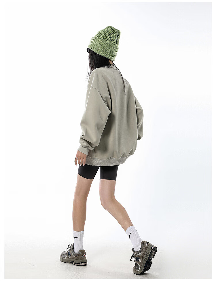 ICH MODE Women's American Style Crew Neck Solid Color Sweatshirt Spring Autumn New Loose Lazy Pullover Long Sleeve Top Black M 21