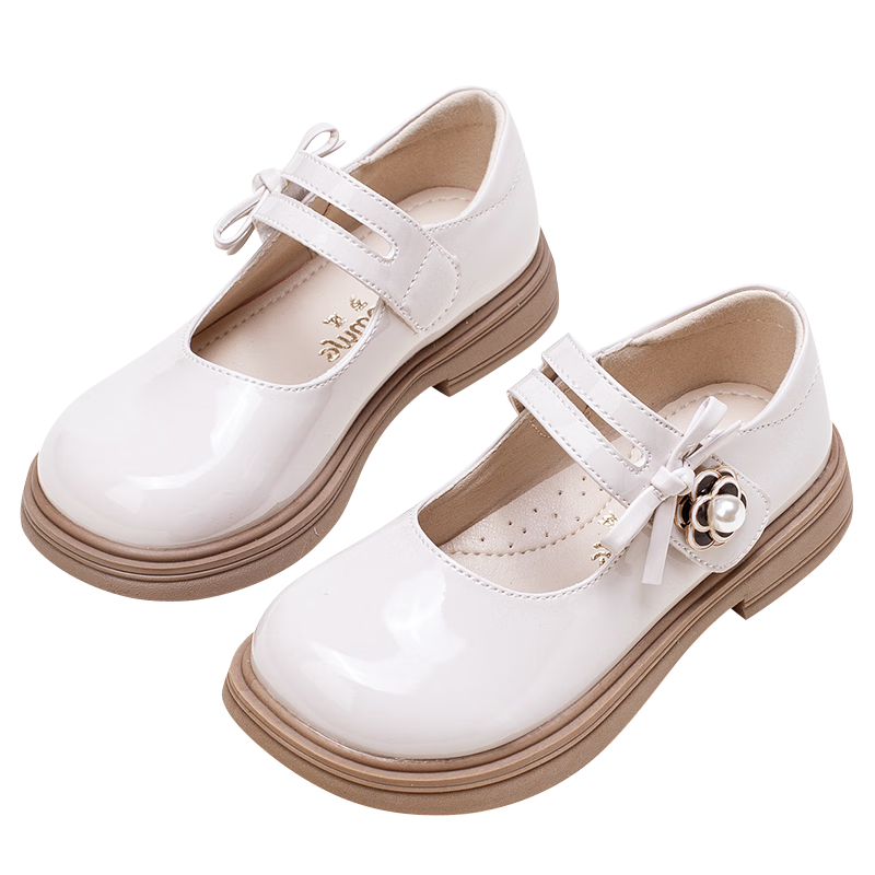 Fulromy Girls' Leather Shoes Spring Autumn Fashion Breathable Princess School Performance Dress Shoes Beige Size 32