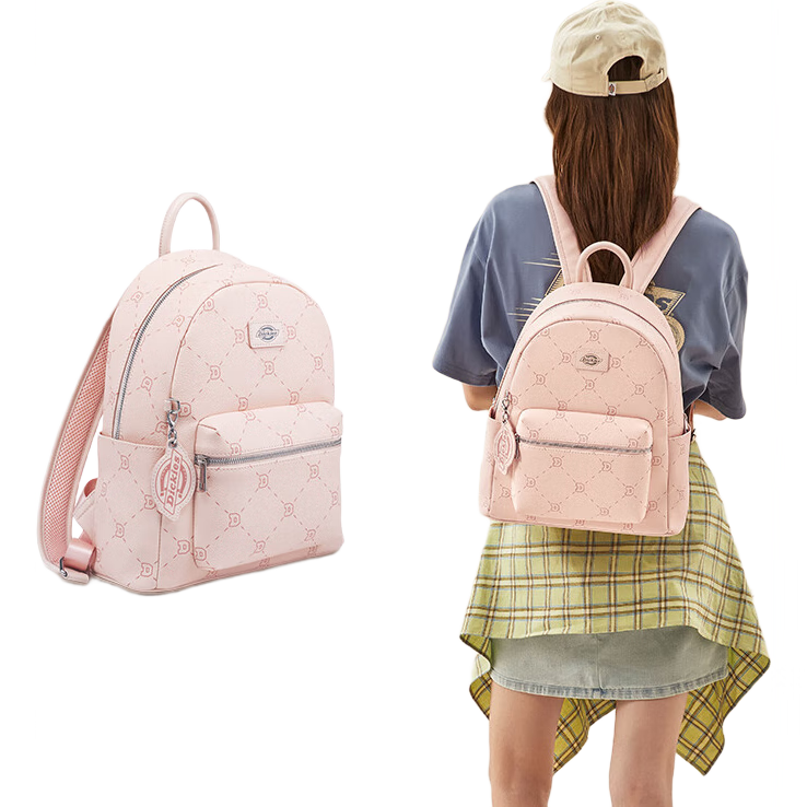 Dickies Backpack for Women, Lightweight Versatile Cute Classic Schoolbag Fashionable All-Over Print Commuter Travel Bag in Cinnamon Pink