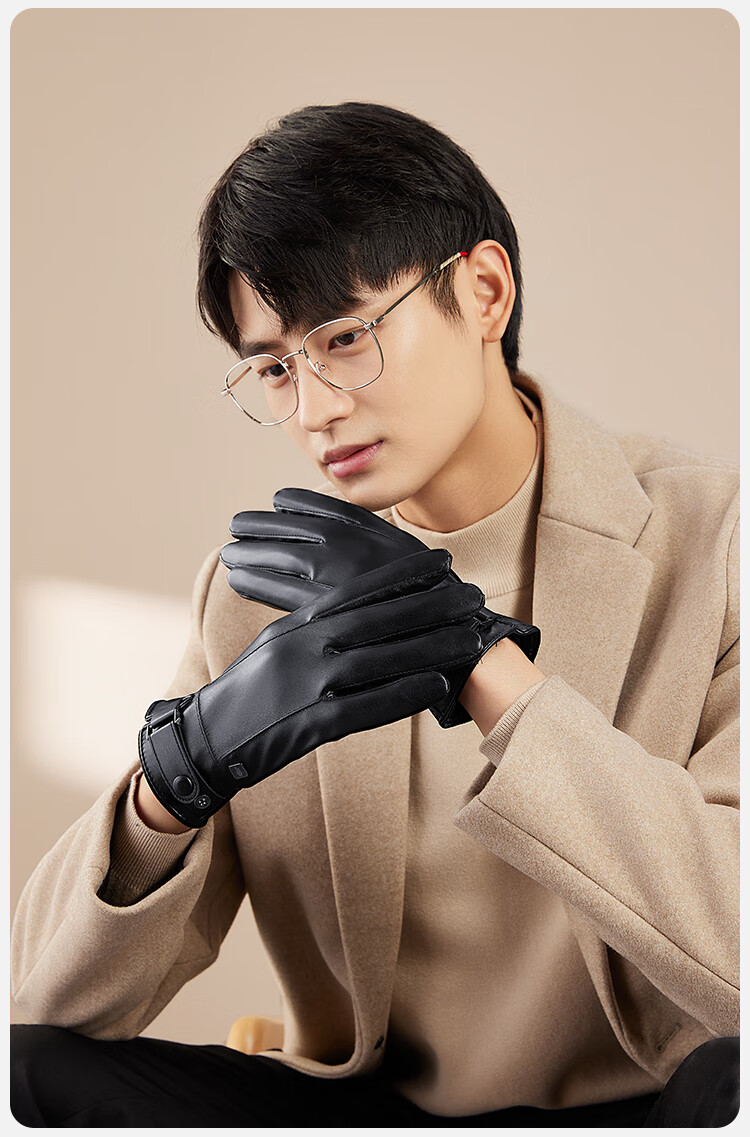 HLA Men's Winter Leather Gloves Fleece Lined Thickened Warm Windproof Touchscreen Ski Driving Motorcycle Riding Gloves 2
