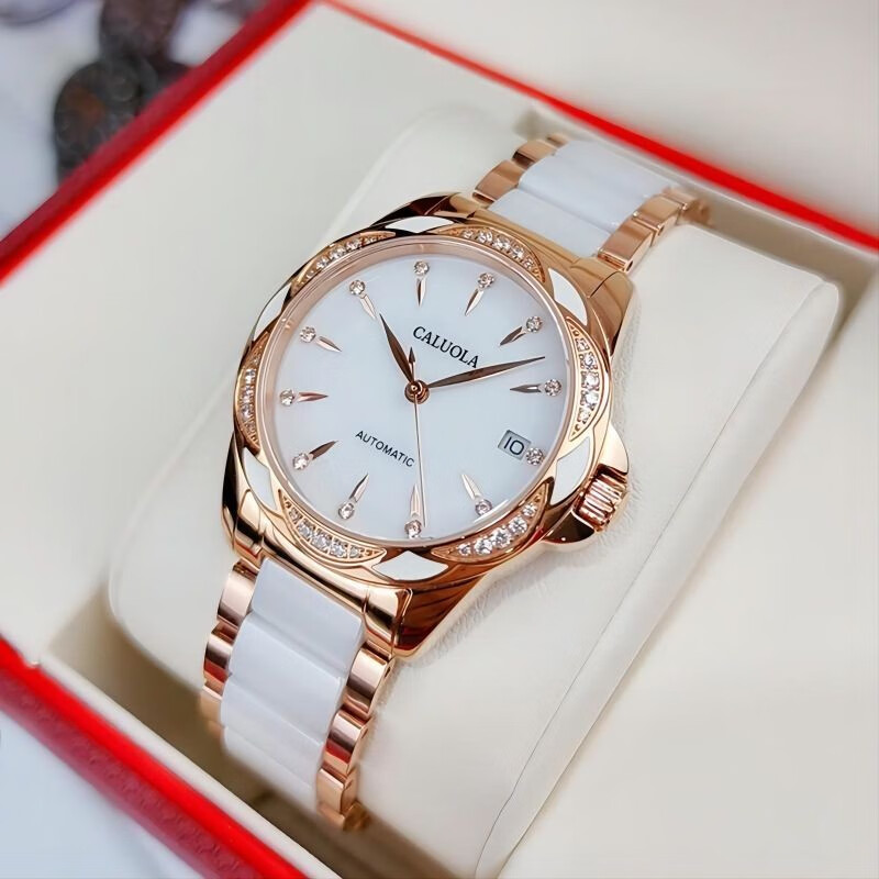 CALUOLA Women's Mechanical Watch Stainless Steel Band Fashion Waterproof Luxury Brand Wristwatch