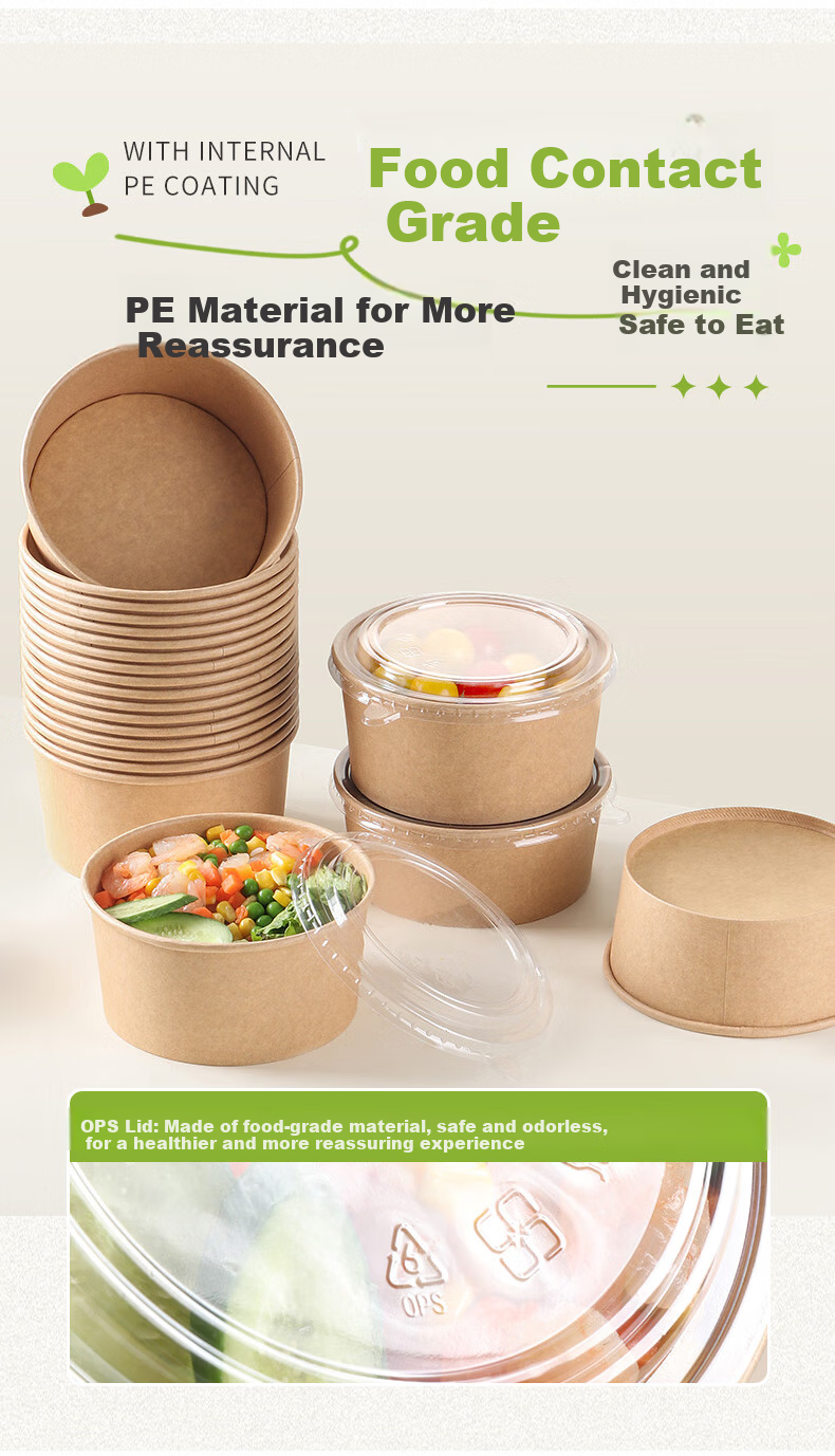 BJ Eco-Friendly Disposable Food Containers, Round, 1000ml*20 Sets, Thickened, for Takeout, Camping, Packaging, Soup Bowls 3