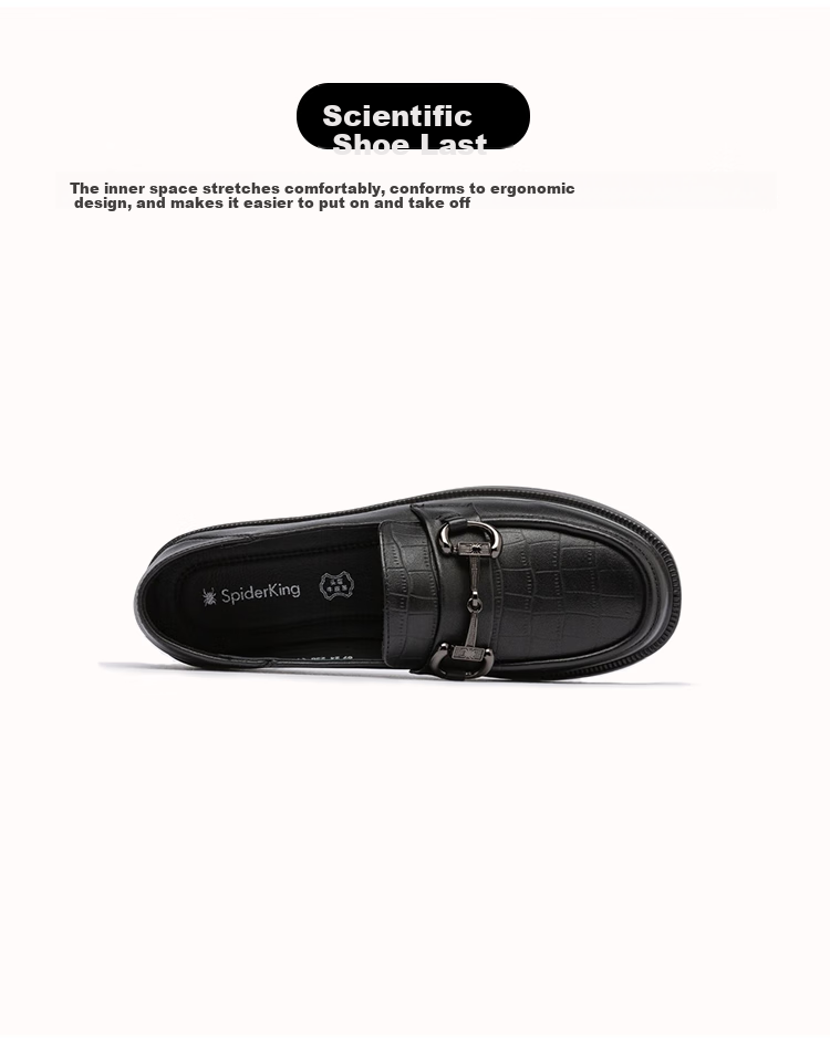 SPIDER KING Women's Single Shoes, Cowhide Leather, British Style Versatile Loafers, Fashionable Thick-Soled Comfortable Slip-On Shoes for Women, 090327A, Black, Size 38 6