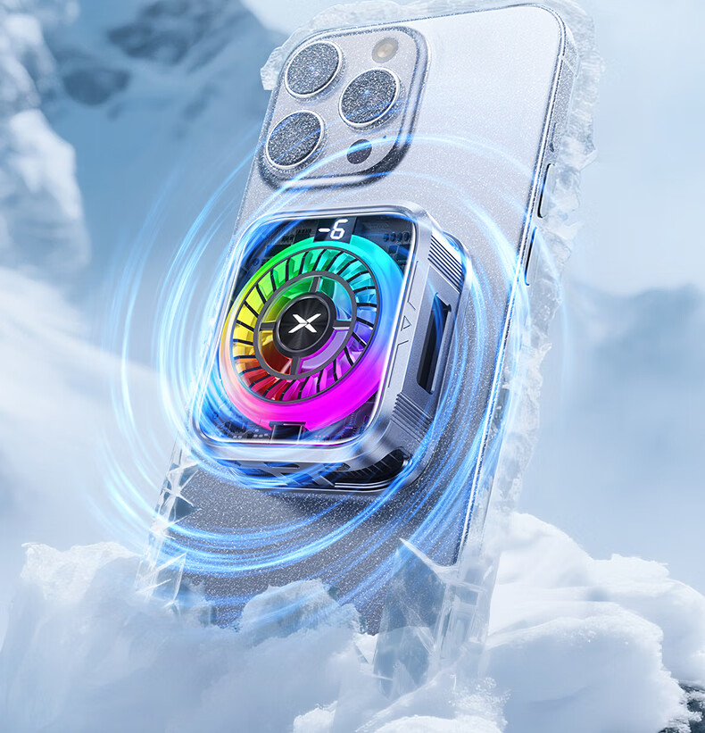 Future Series Semiconductor Magnetic Phone Cooler Gaming Dedicated Variable Frequency 15W True Ice RGB Lighting Back Clip Live Streaming Tablet Cooling Device Compatible with Apple iPad 6
